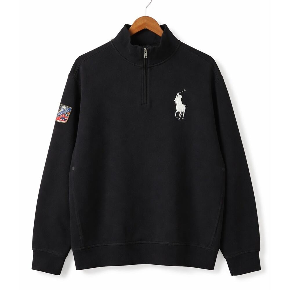 Polo Ralph Lauren Sweatshirt Mens XXL Black 1/4 Quarter Zip Ski Patch Vintage